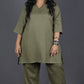 Falak - Short kurta pant set - Soft cotton - OLIVE GREEN