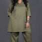 Falak - Short kurta pant set - Soft cotton - OLIVE GREEN