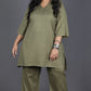 Falak - Short kurta pant set - Soft cotton - OLIVE GREEN