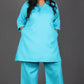 Falak - Short kurta pant set - Soft cotton - FIROZI BLUE