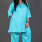 Falak - Short kurta pant set - Soft cotton - FIROZI BLUE