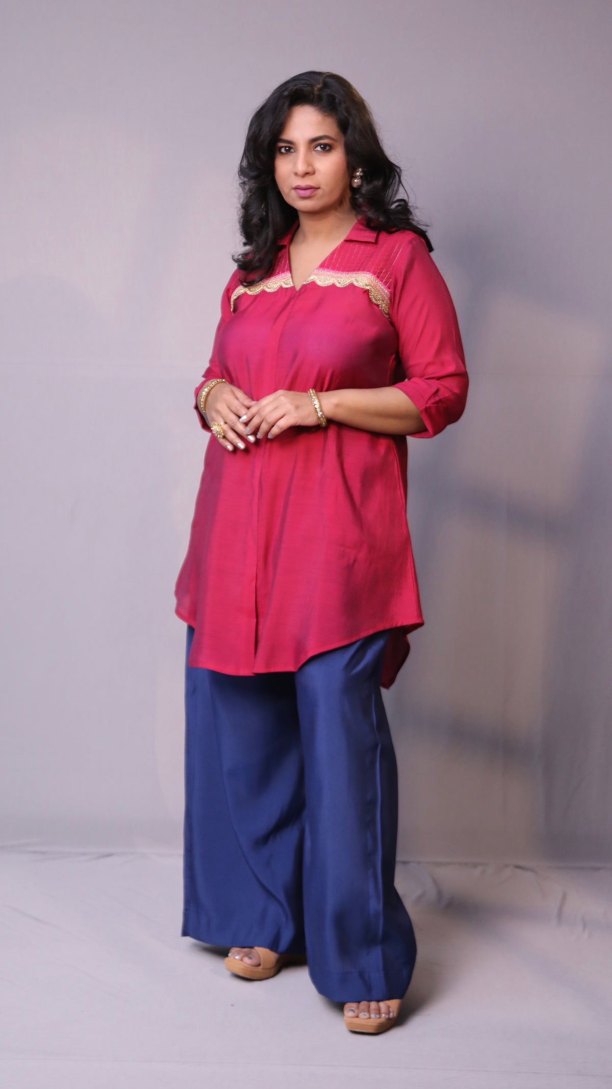 Rida - 2pc co ords - Mul silk - Pink and Navy