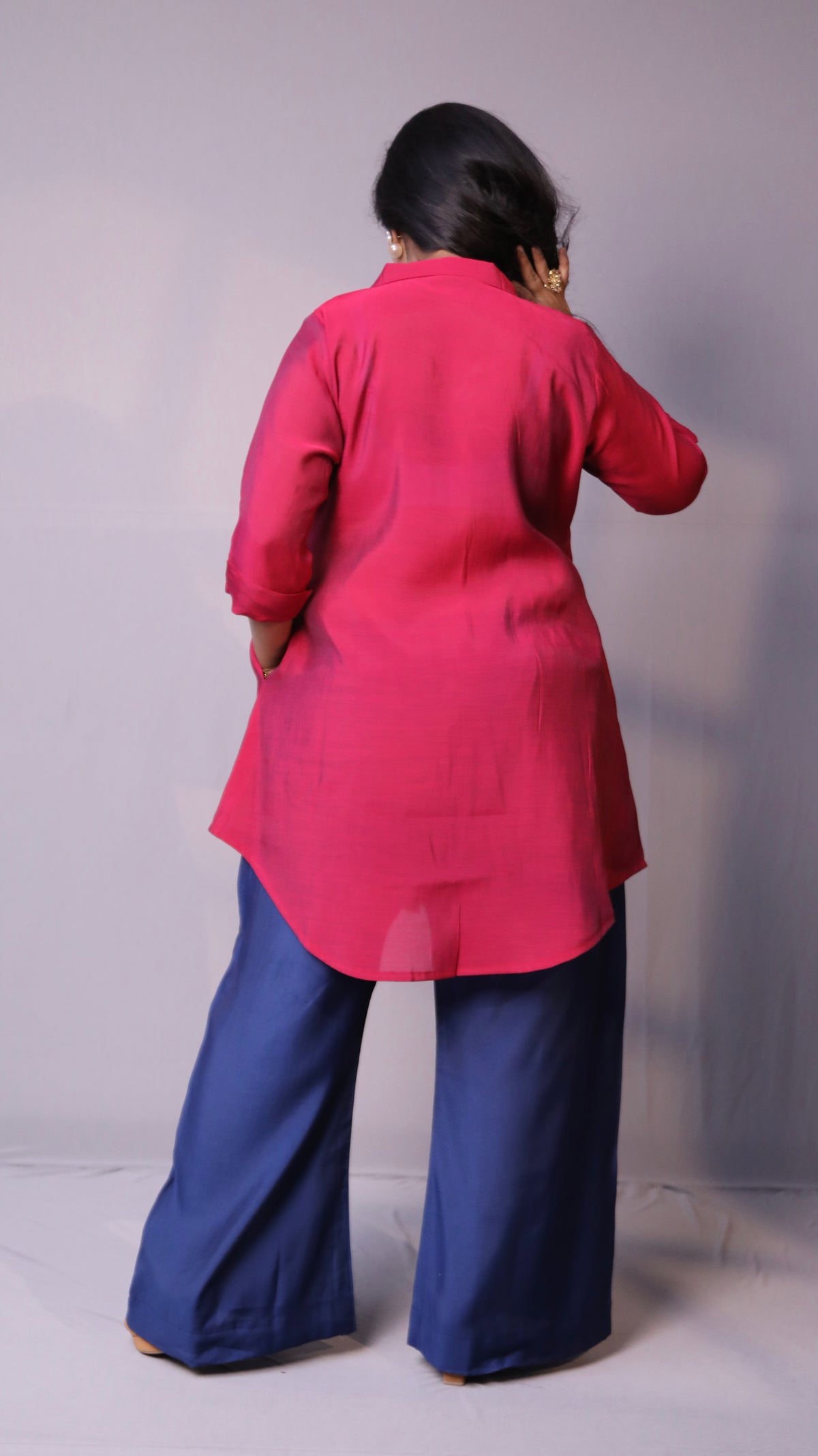 Rida - 2pc co ords - Mul silk - Pink and Navy