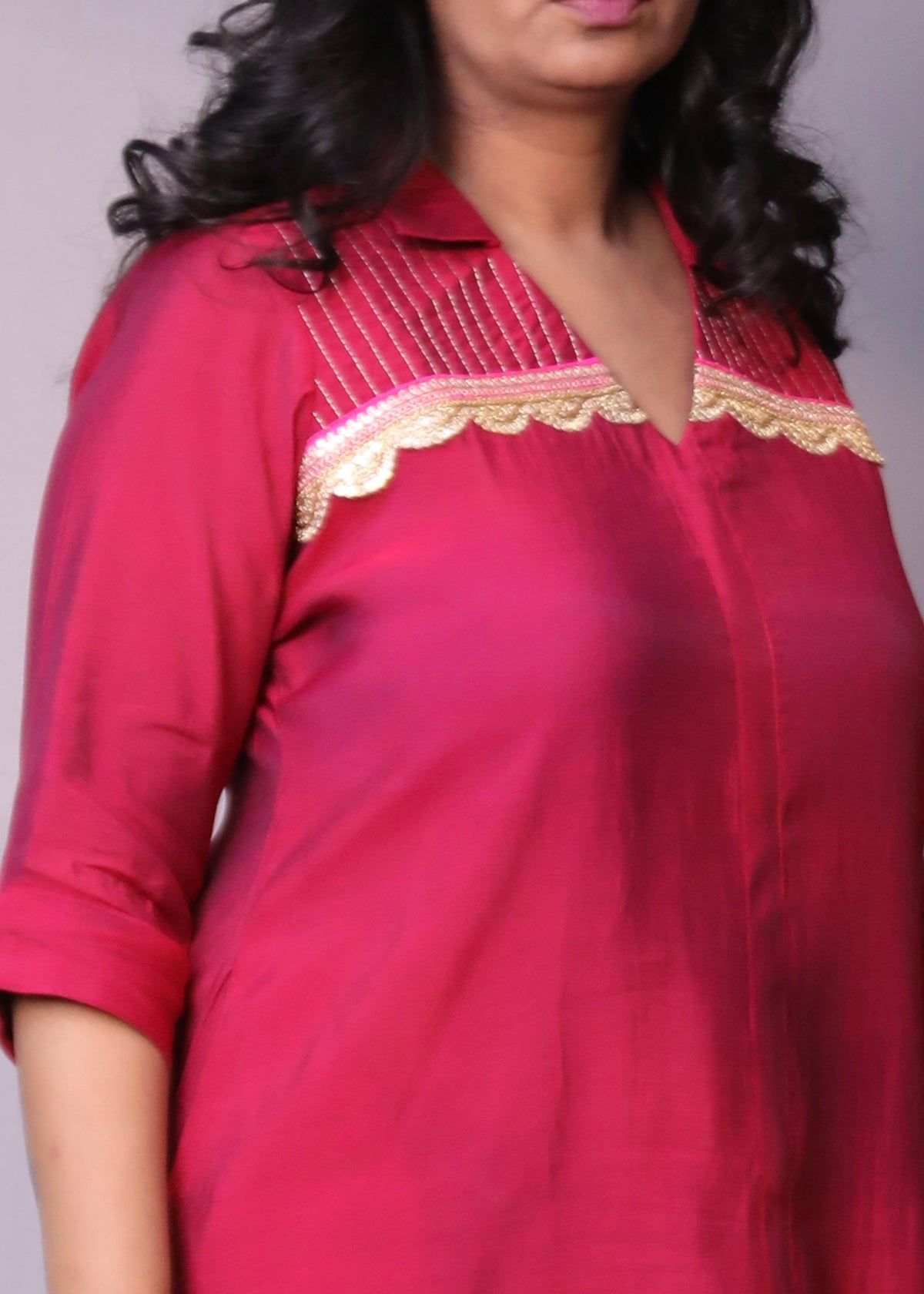 Rida - 2pc co ords - Mul silk - Pink and Navy