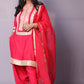 Arzoo - 3pc shalwar set - crape silk - Pinkish Red