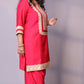 Arzoo - 3pc shalwar set - crape silk - Pinkish Red