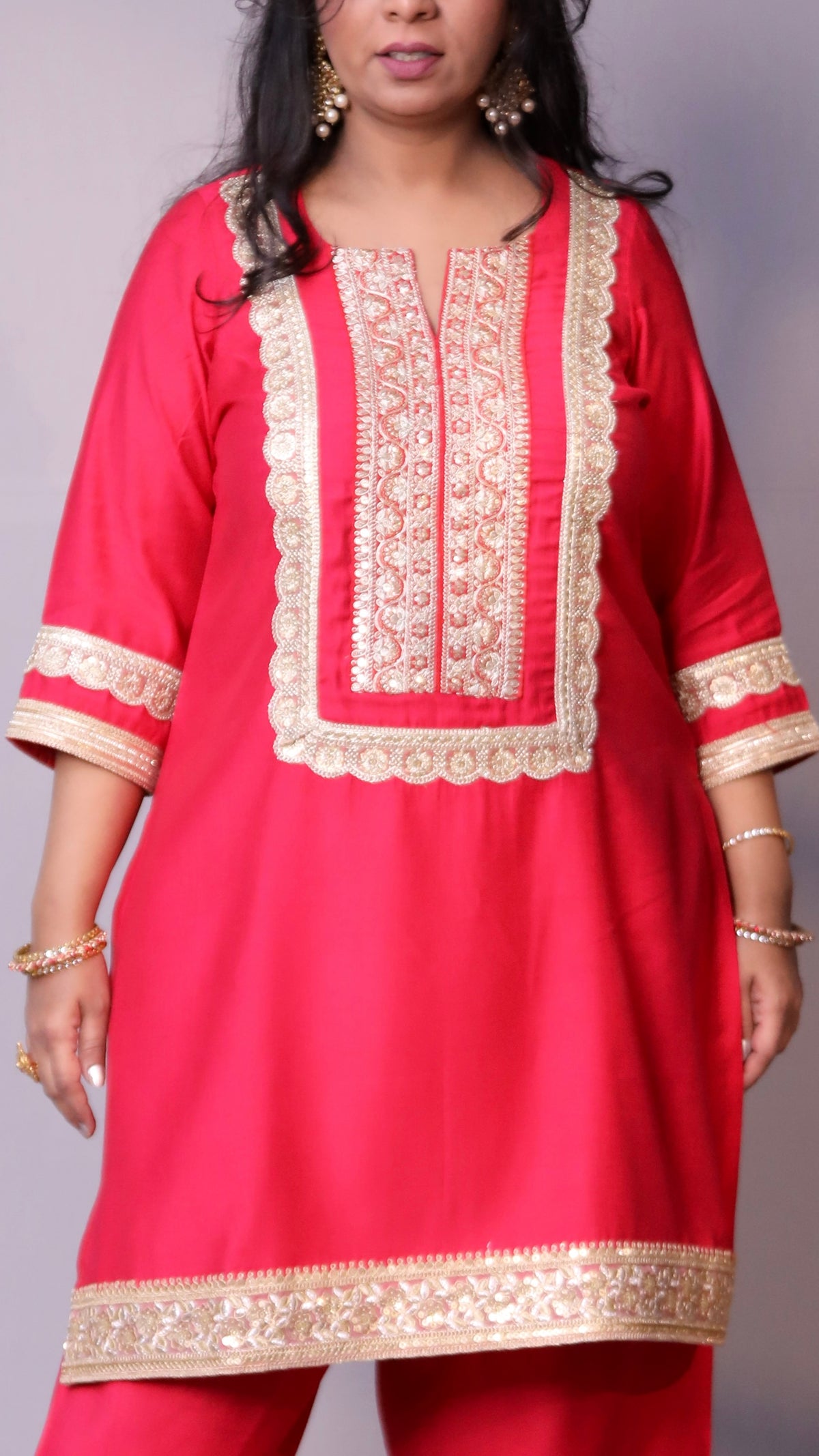 Arzoo - 3pc shalwar set - crape silk - Pinkish Red