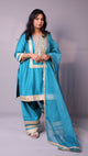 Arzoo - 3pc shalwar set - crape silk - Firozi Blue