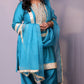 Arzoo - 3pc shalwar set - crape silk - Firozi Blue