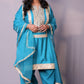 Arzoo - 3pc shalwar set - crape silk - Firozi Blue