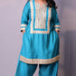 Arzoo - 3pc shalwar set - crape silk - Firozi Blue