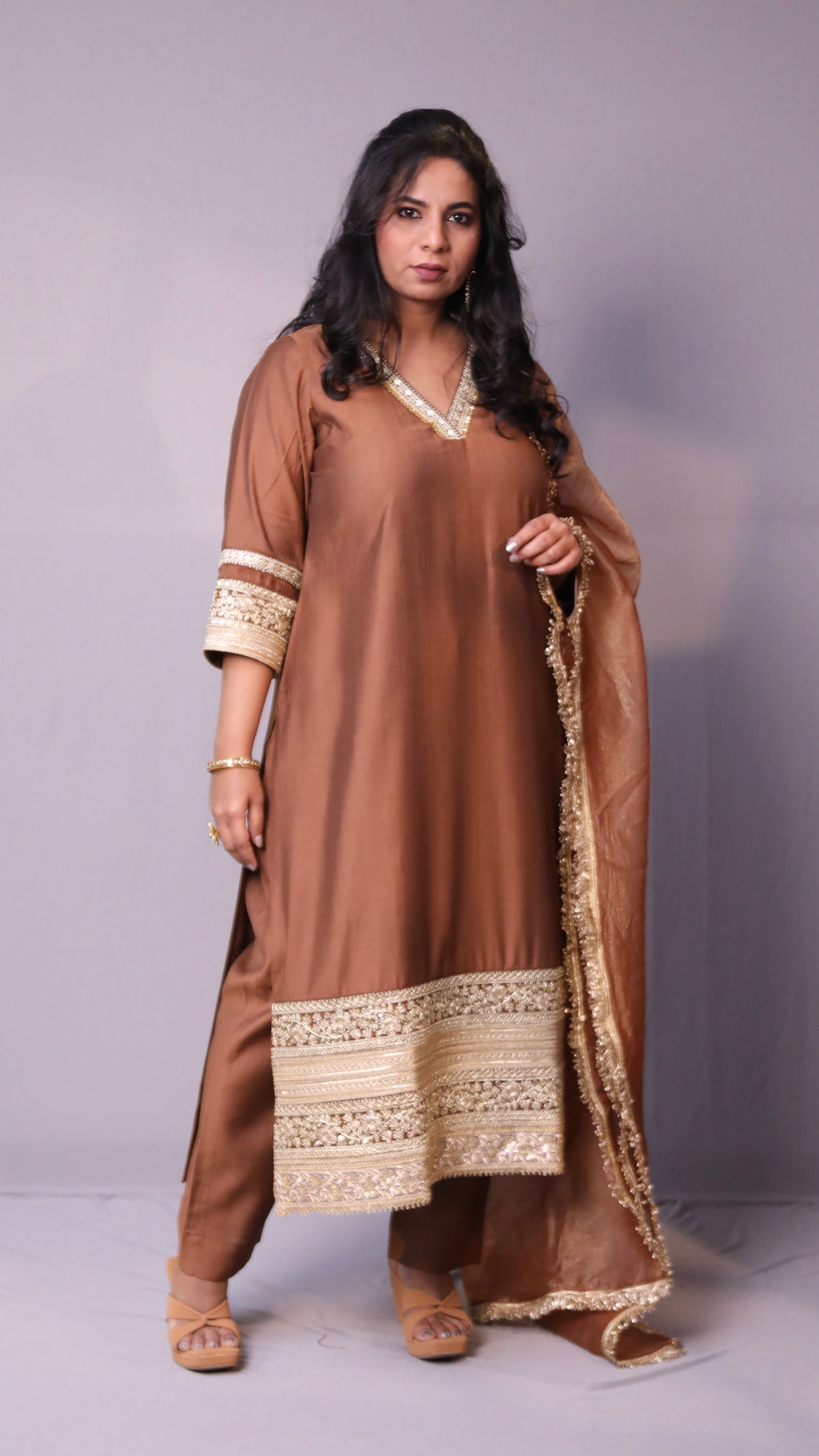 Naaz - 3pc set - crape silk - Brown