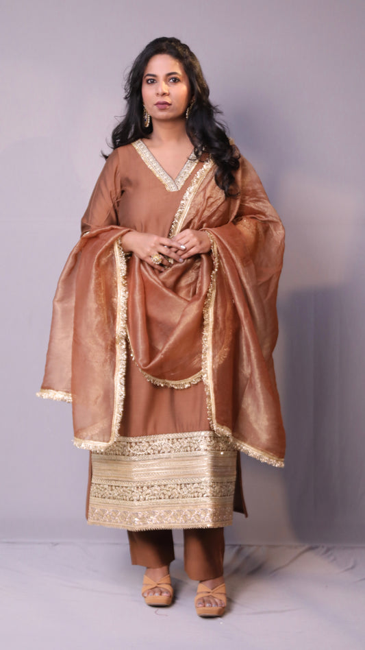 Naaz - 3pc set - crape silk - Brown