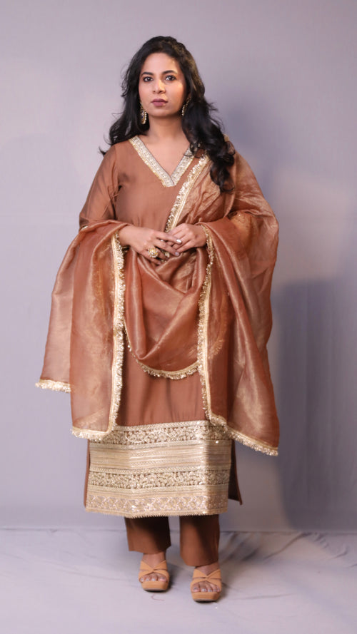 Naaz - 3pc set - crape silk - Brown