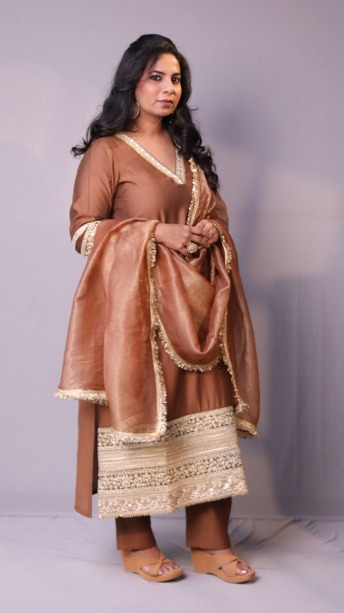 Naaz - 3pc set - crape silk - Brown