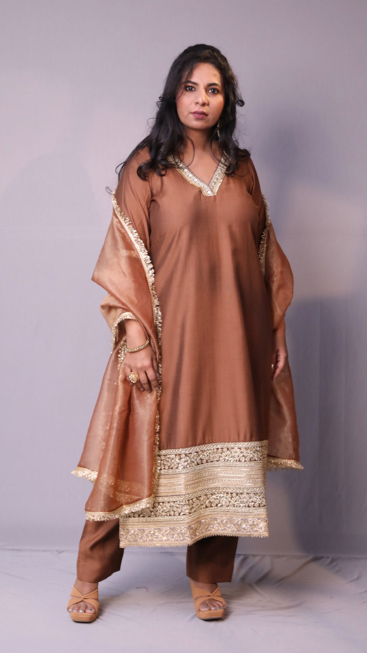 Naaz - 3pc set - crape silk - Brown