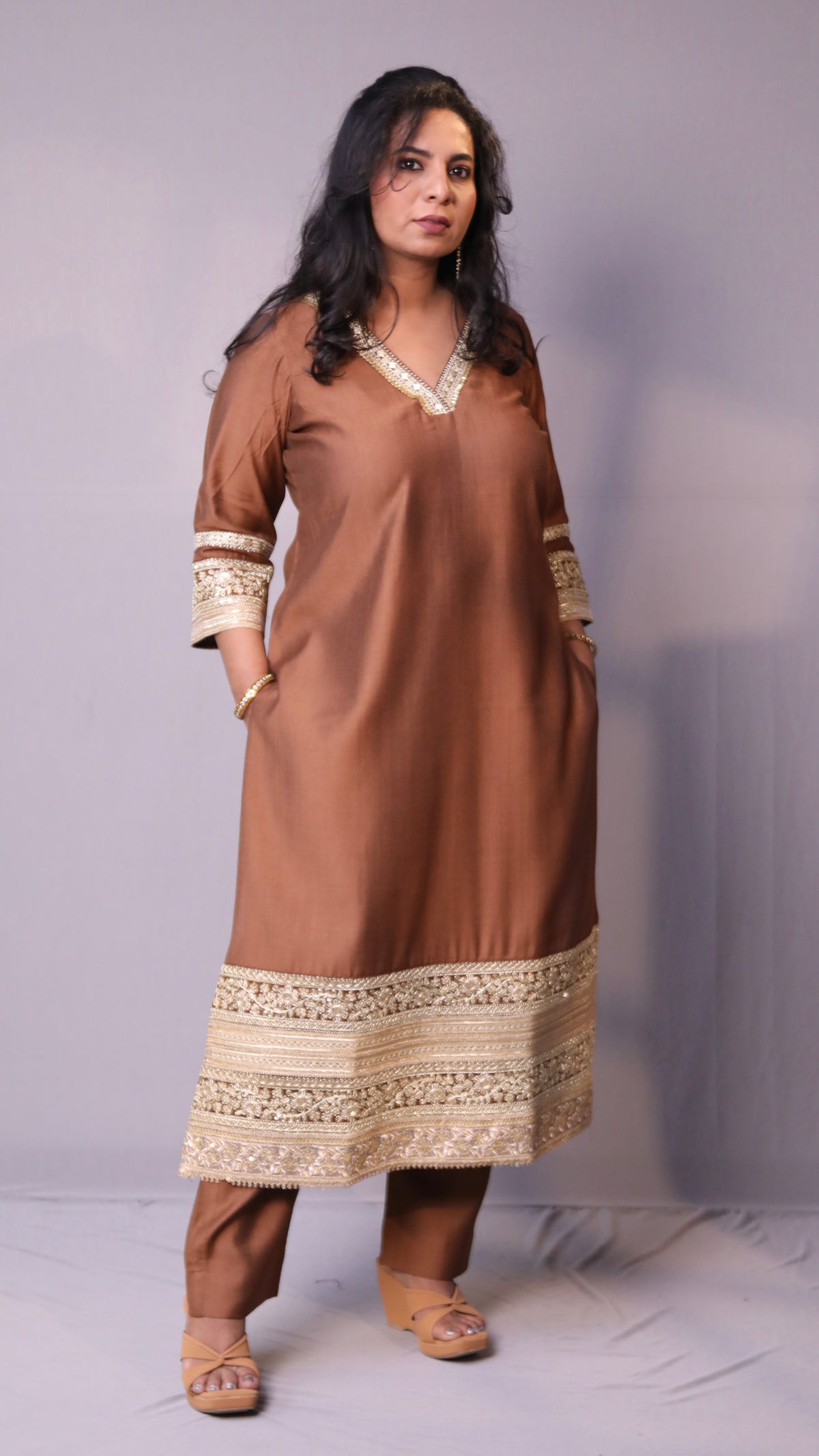 Naaz - 3pc set - crape silk - Brown