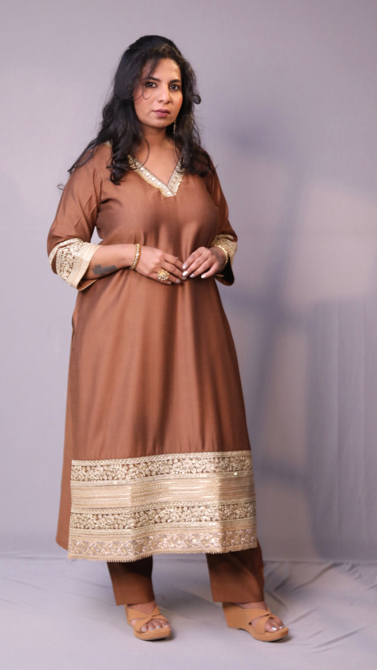 Naaz - 3pc set - crape silk - Brown