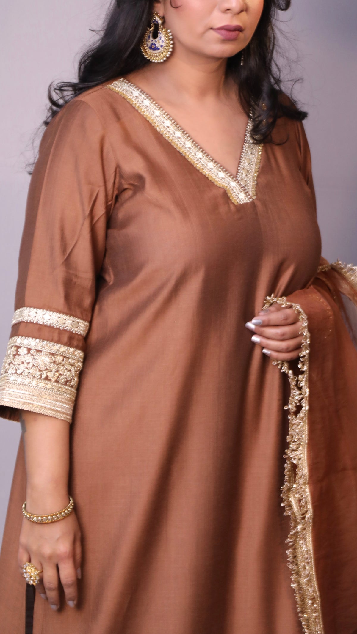 Naaz - 3pc set - crape silk - Brown