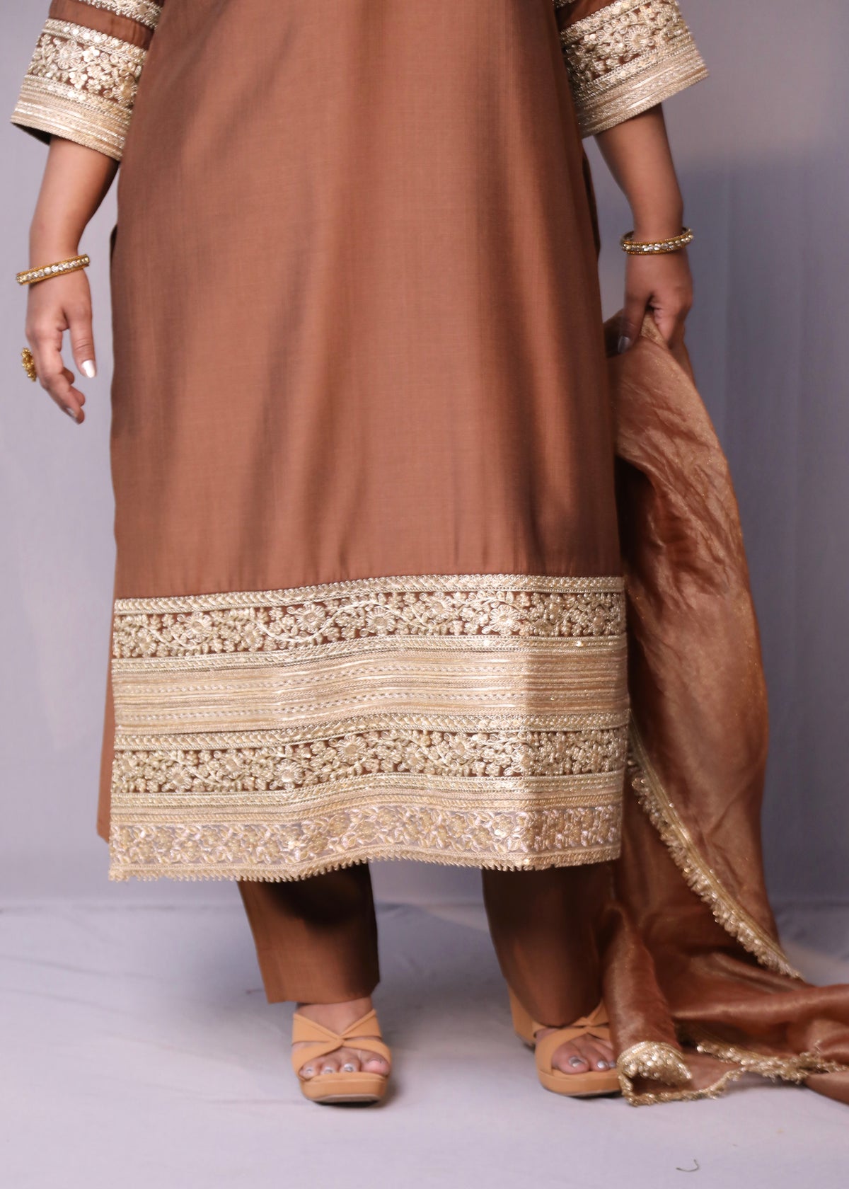 Naaz - 3pc set - crape silk - Brown