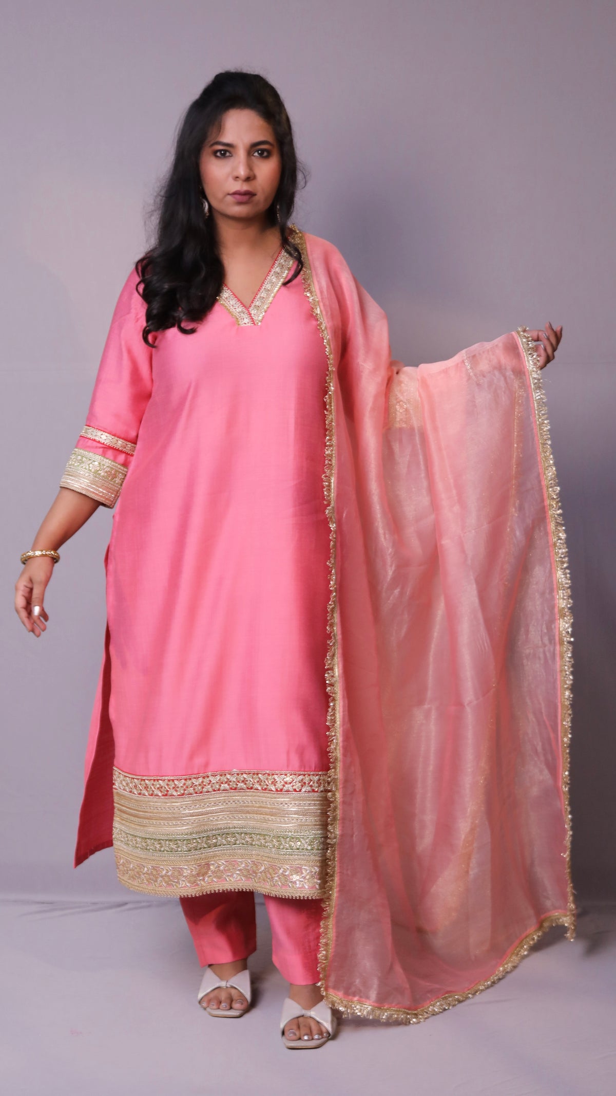 Naaz - 3pc set - crape silk - Pink