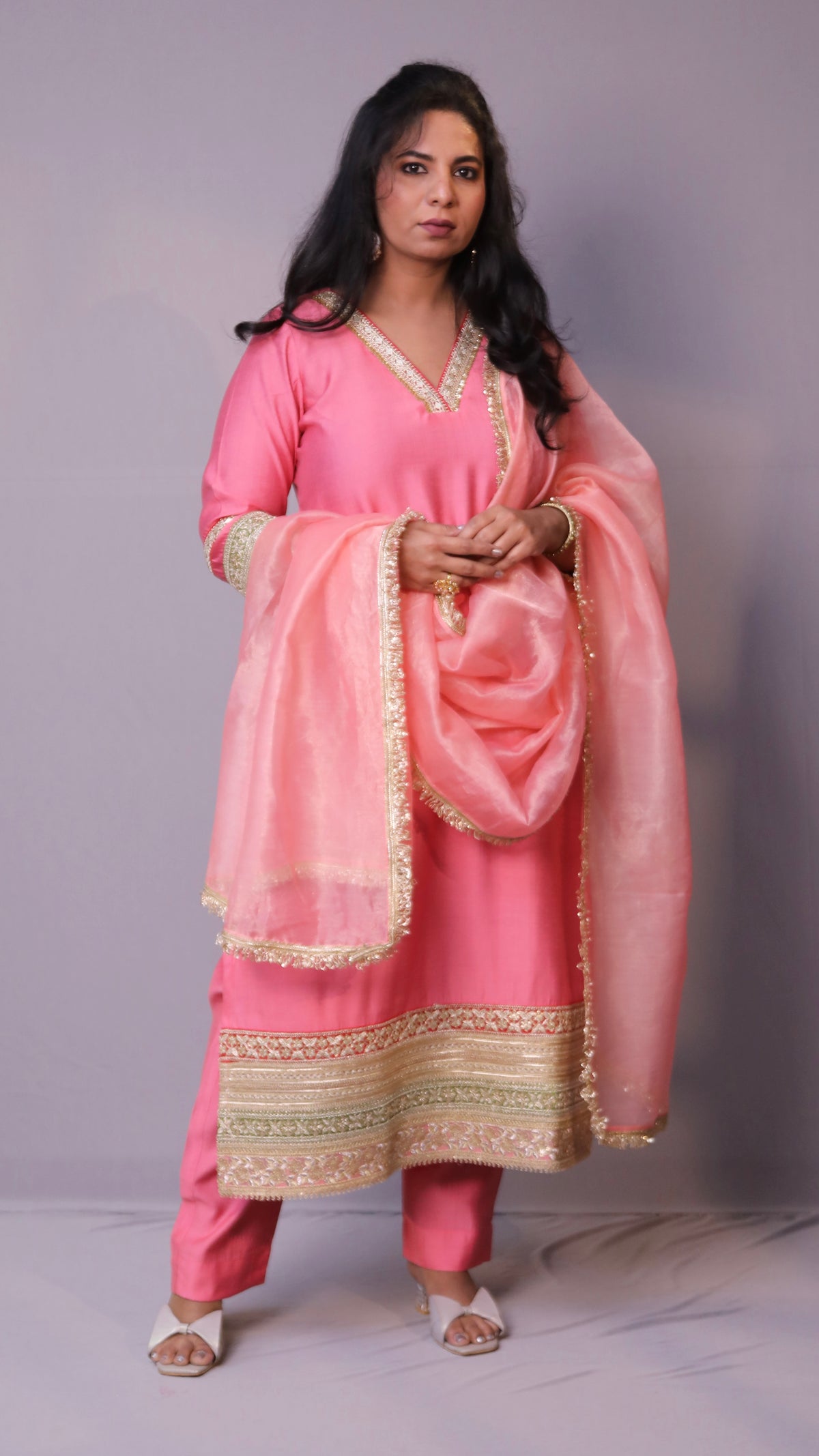 Naaz - 3pc set - crape silk - Pink