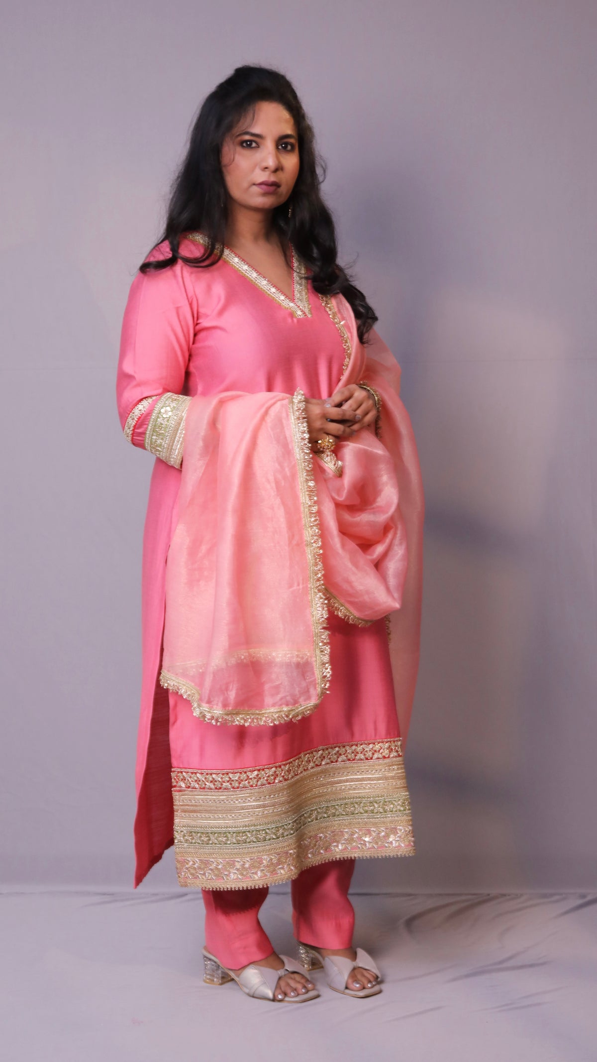 Naaz - 3pc set - crape silk - Pink