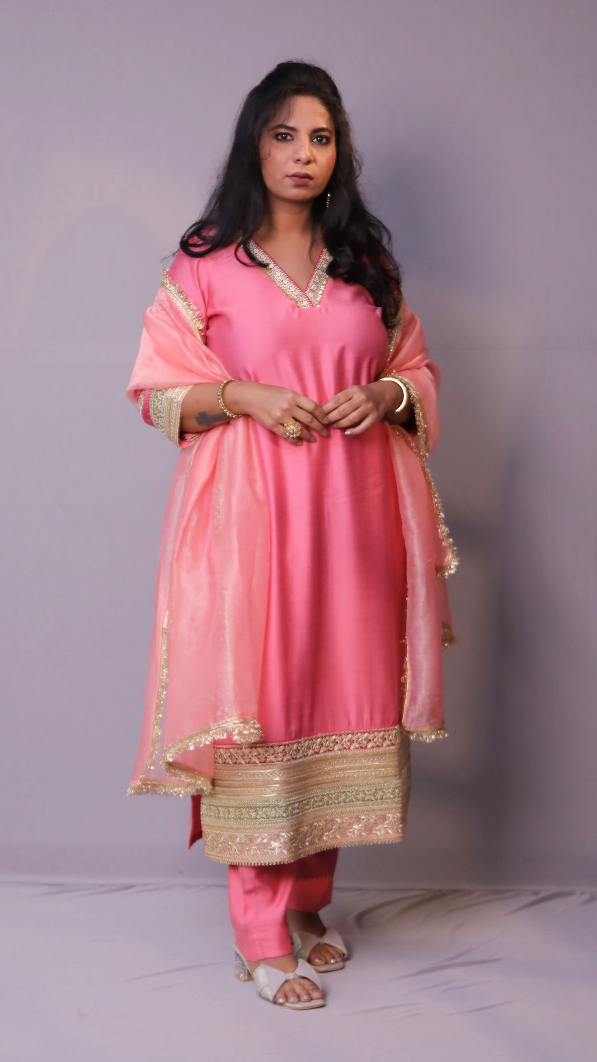 Naaz - 3pc set - crape silk - Pink