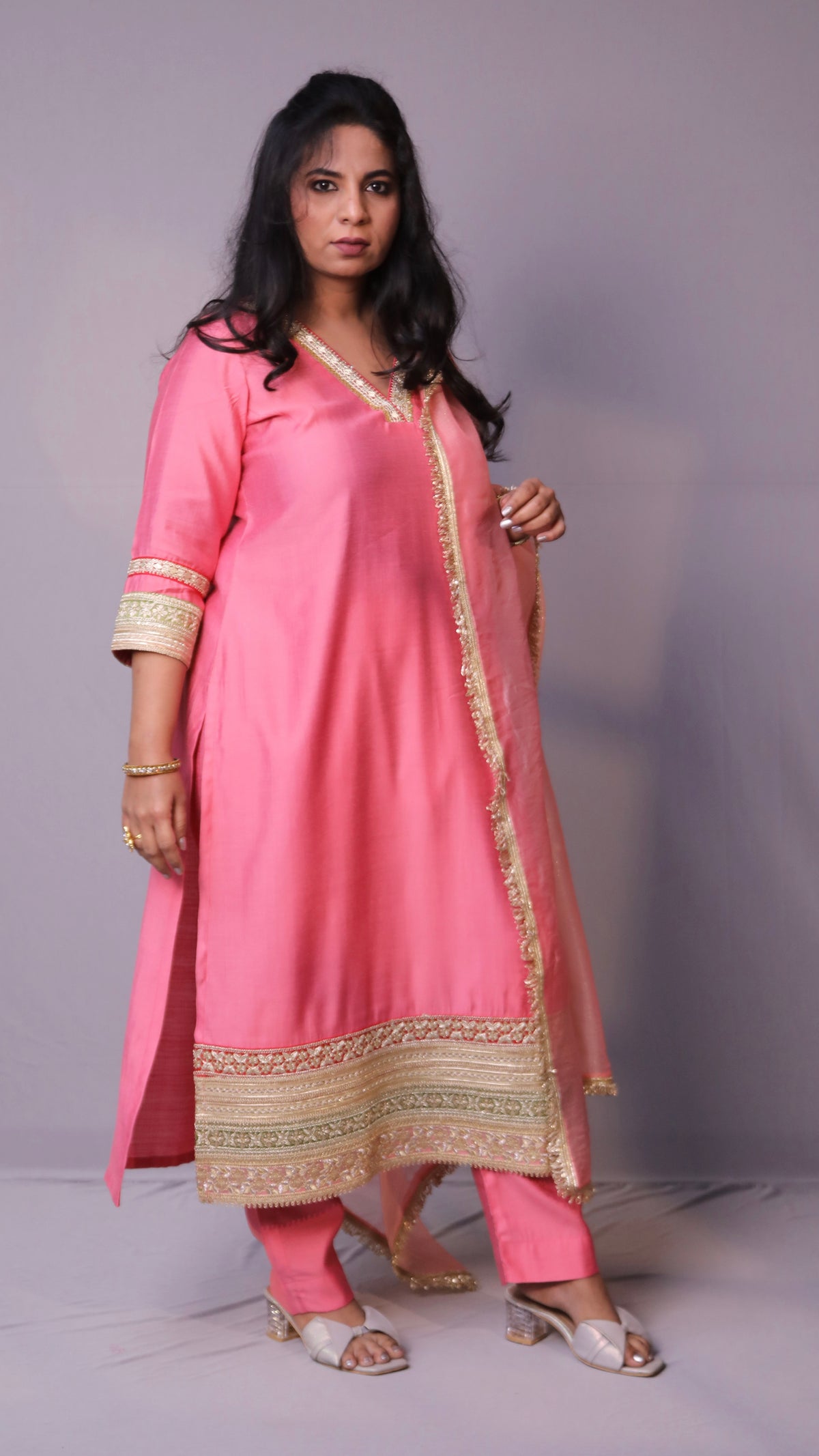 Naaz - 3pc set - crape silk - Pink
