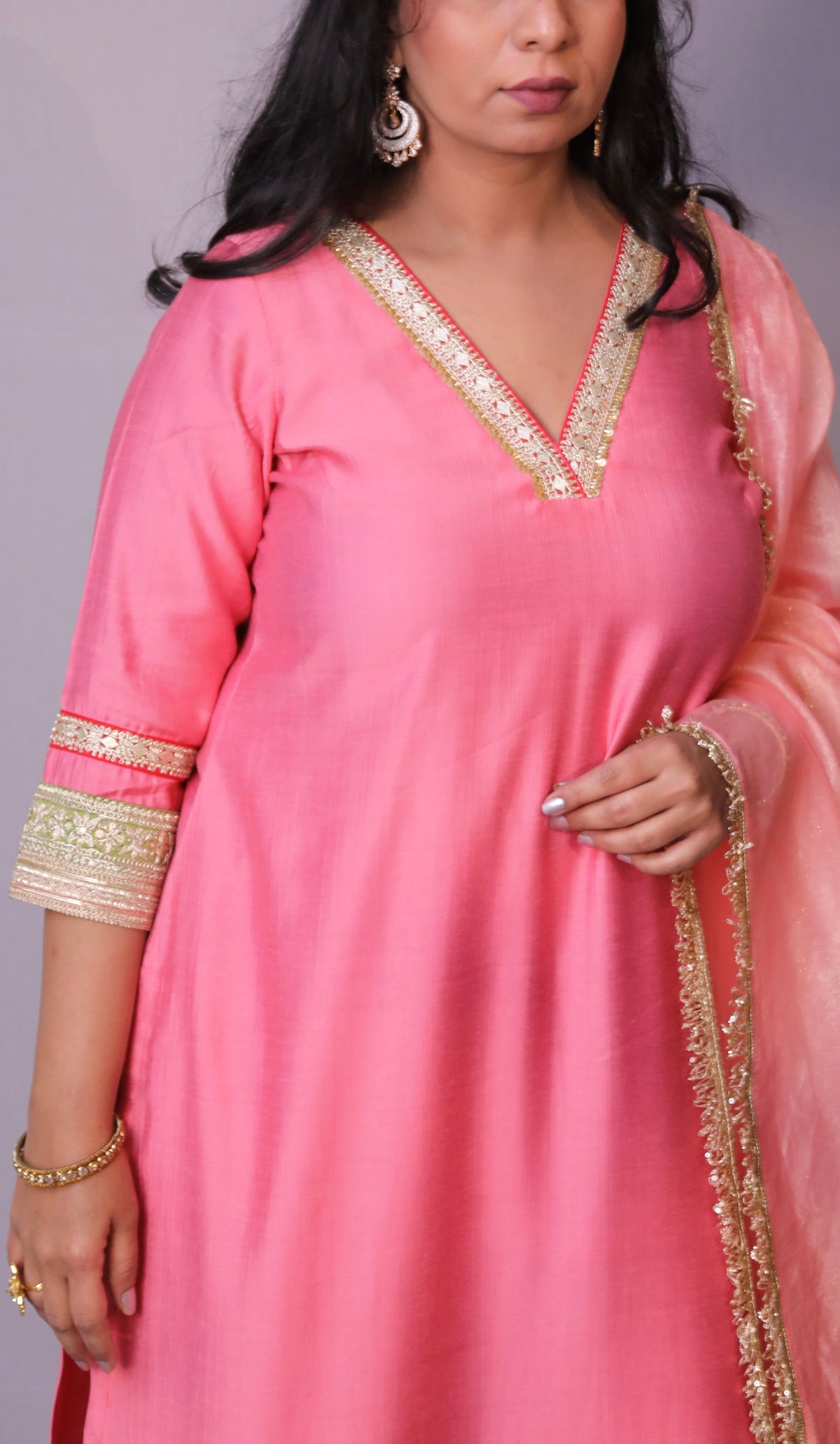 Naaz - 3pc set - crape silk - Pink
