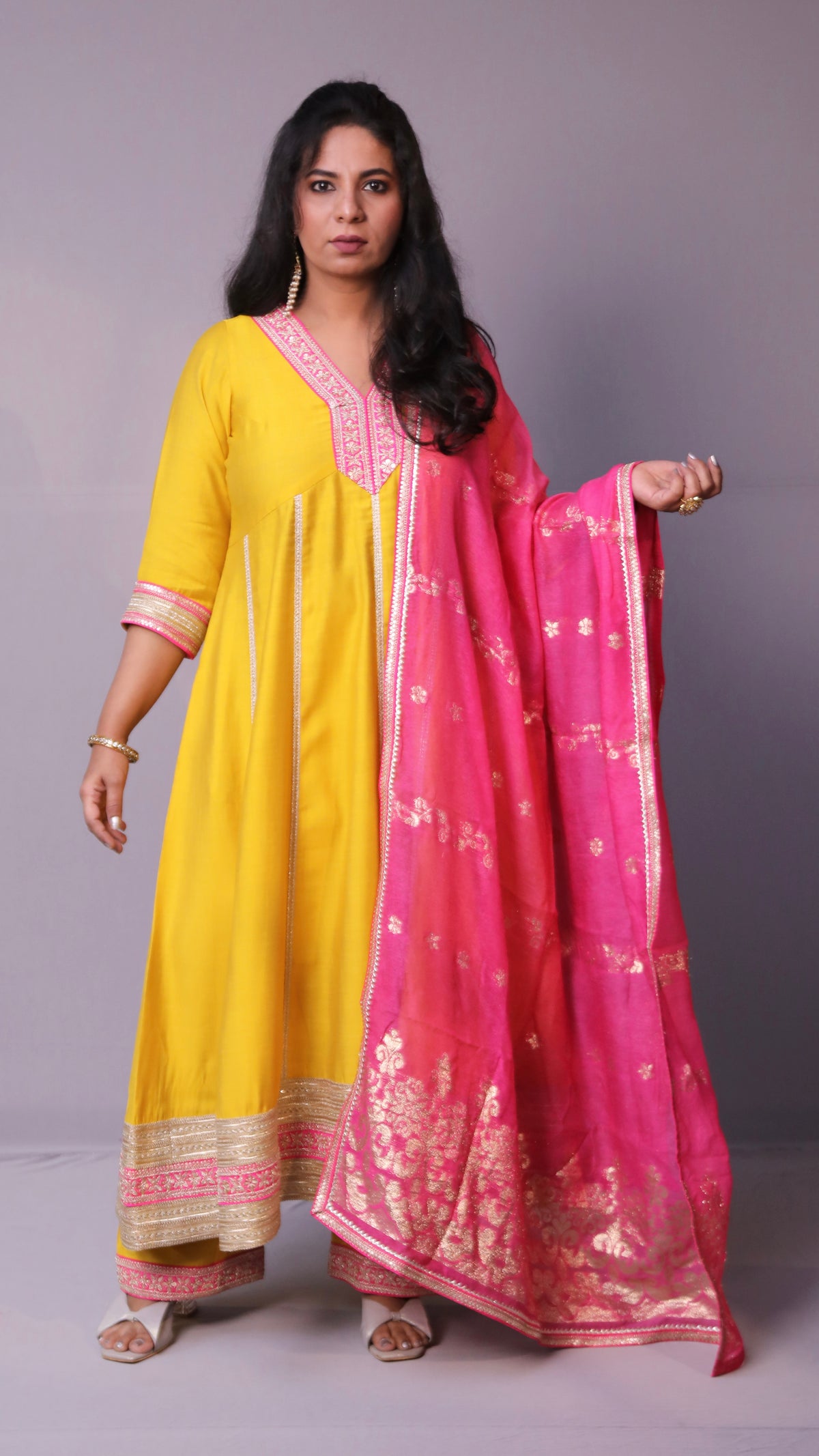 Dua - Anarkali set with zari dupatta - Yellow