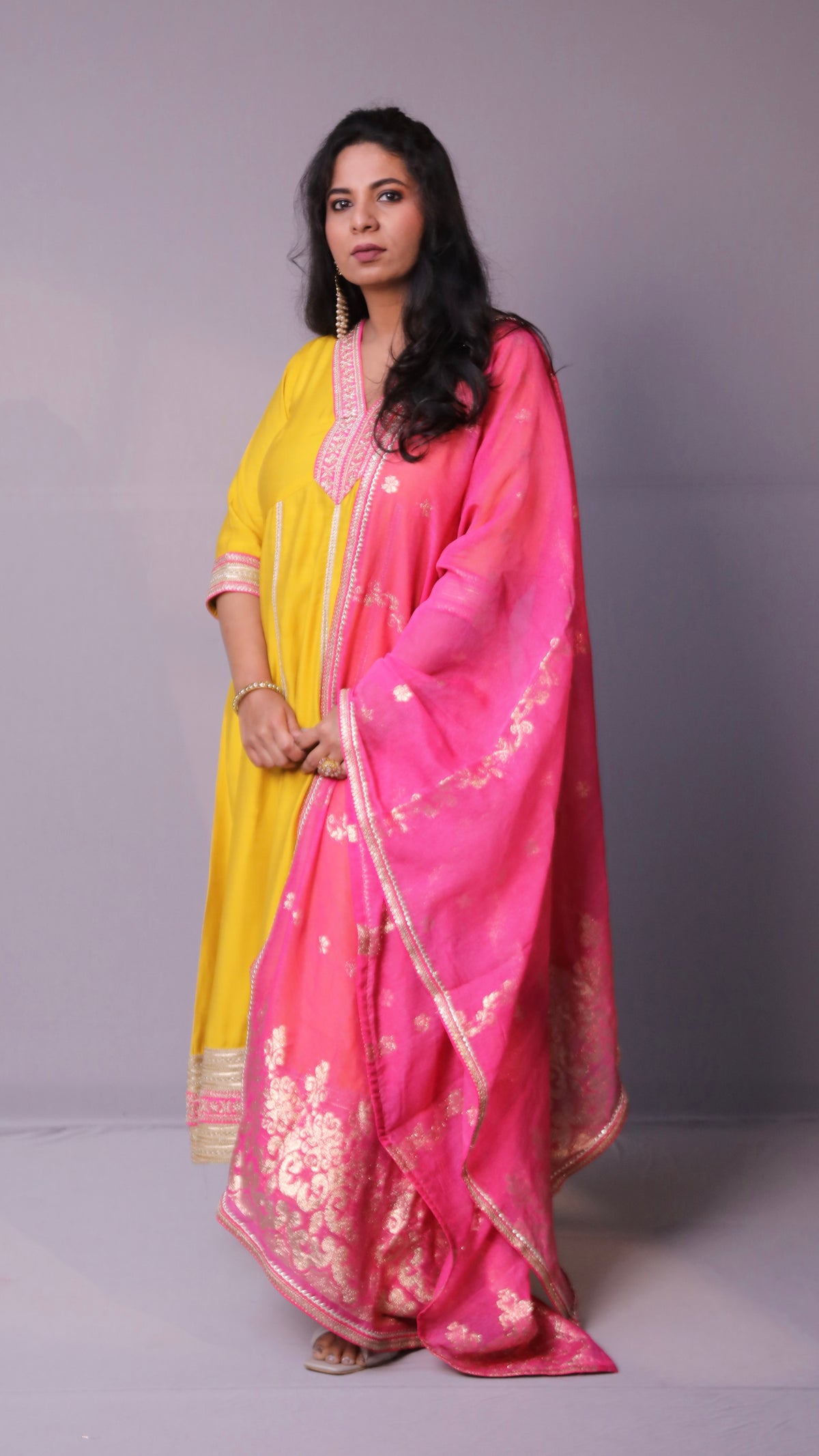 Dua - Anarkali set with zari dupatta - Yellow