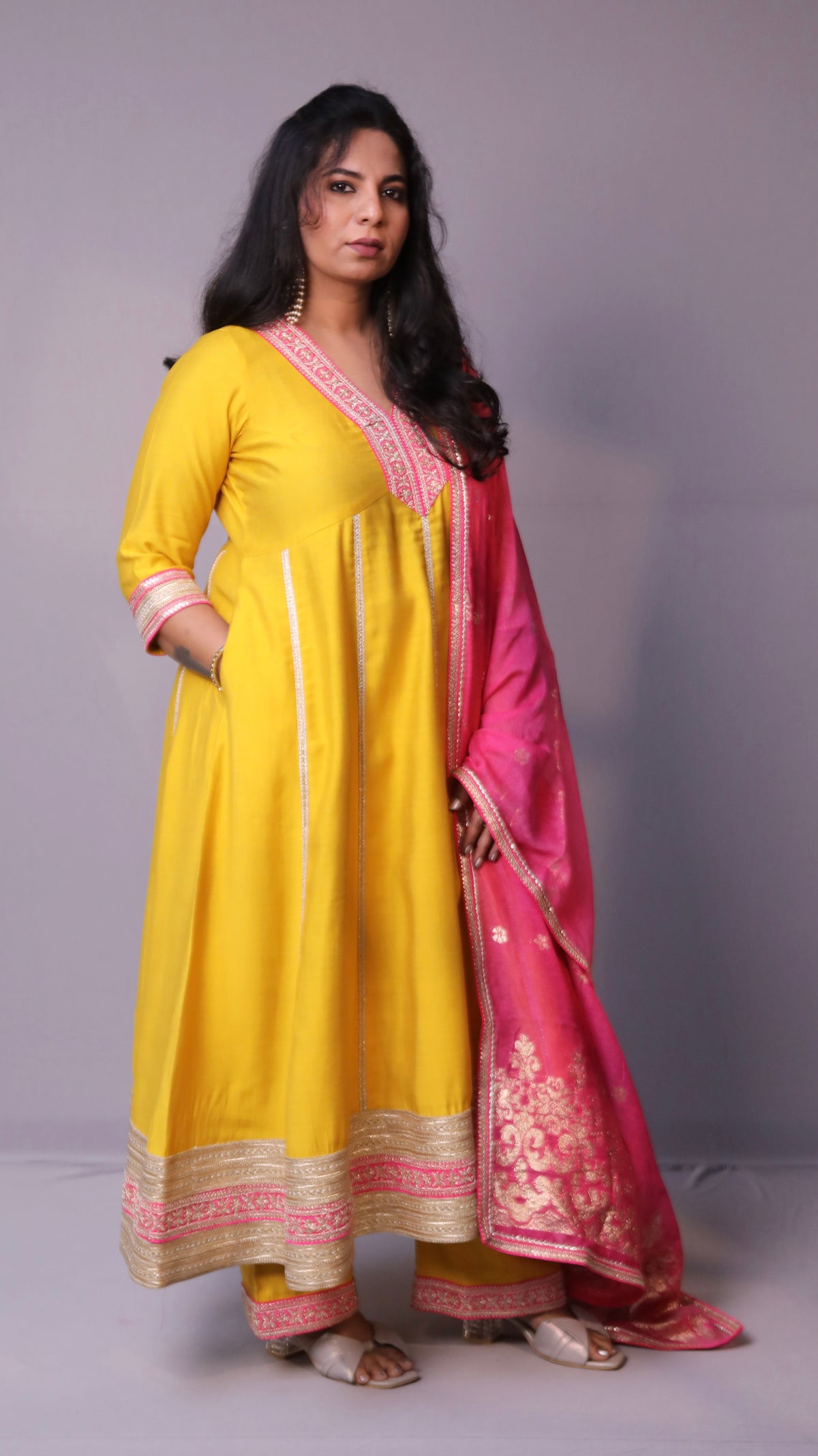 Dua - Anarkali set with zari dupatta - Yellow