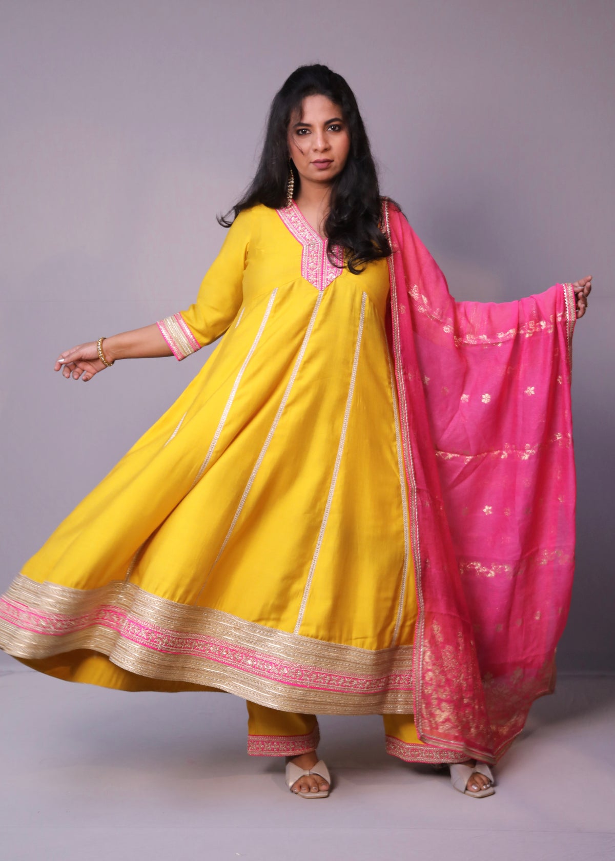 Dua - Anarkali set with zari dupatta - Yellow