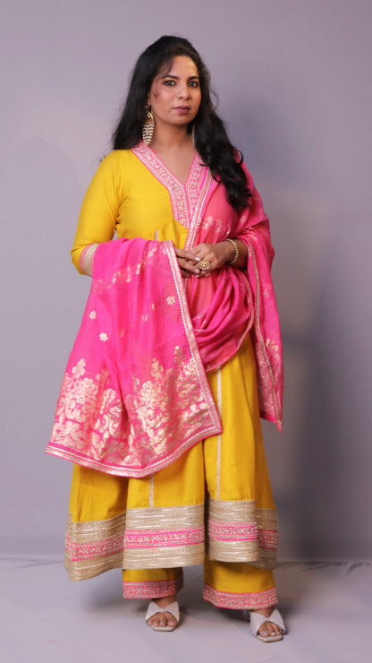 Dua - Anarkali set with zari dupatta - Yellow