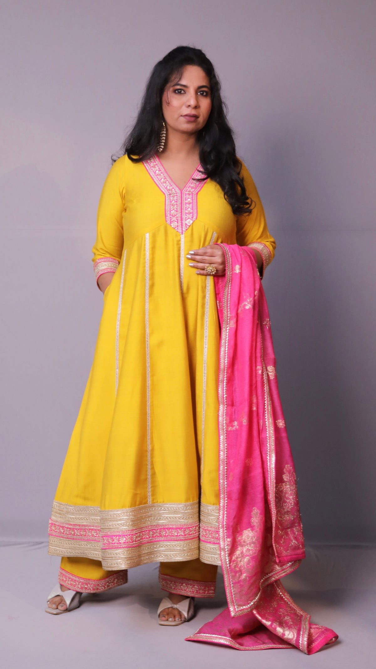 Dua - Anarkali set with zari dupatta - Yellow