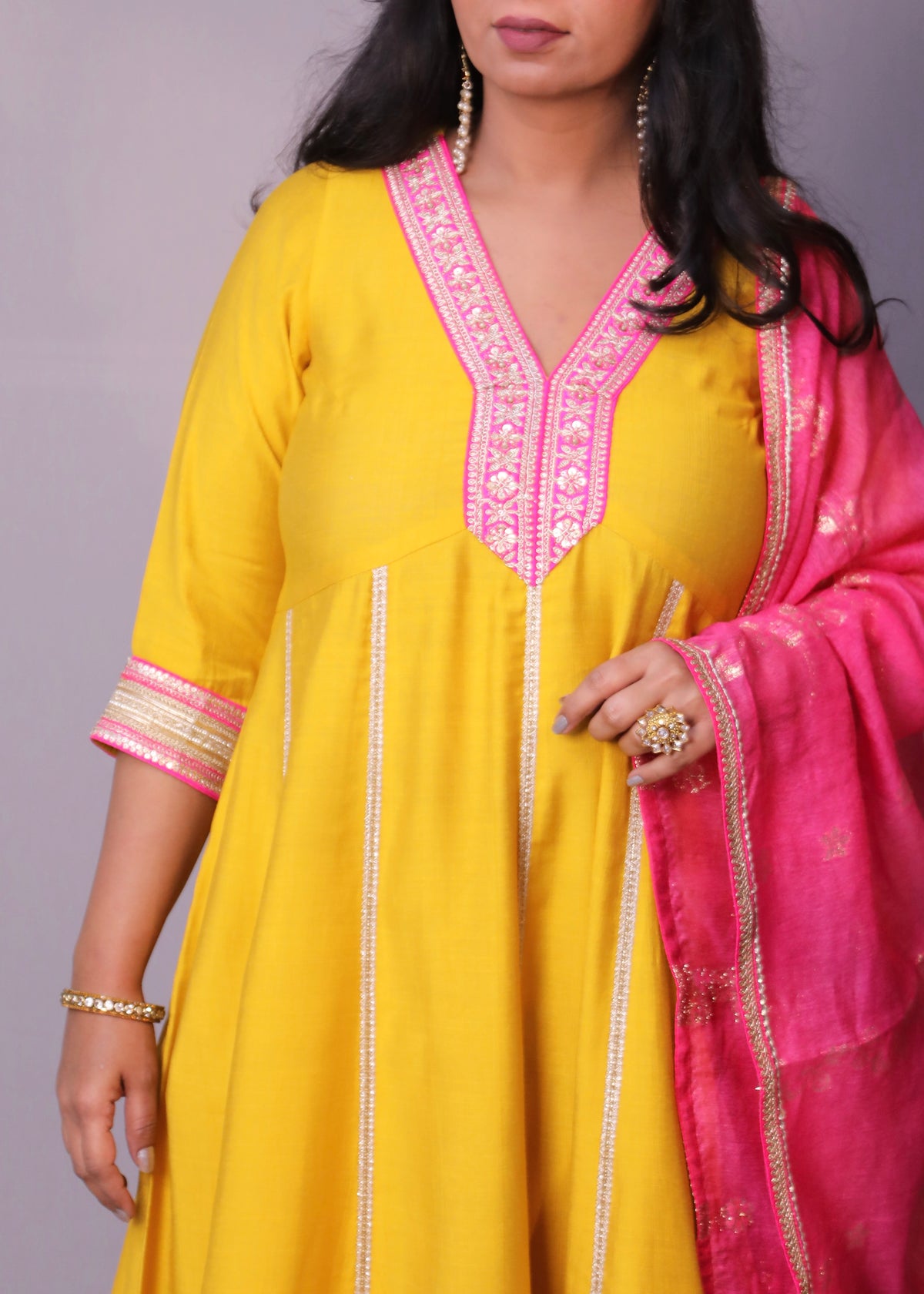 Dua - Anarkali set with zari dupatta - Yellow
