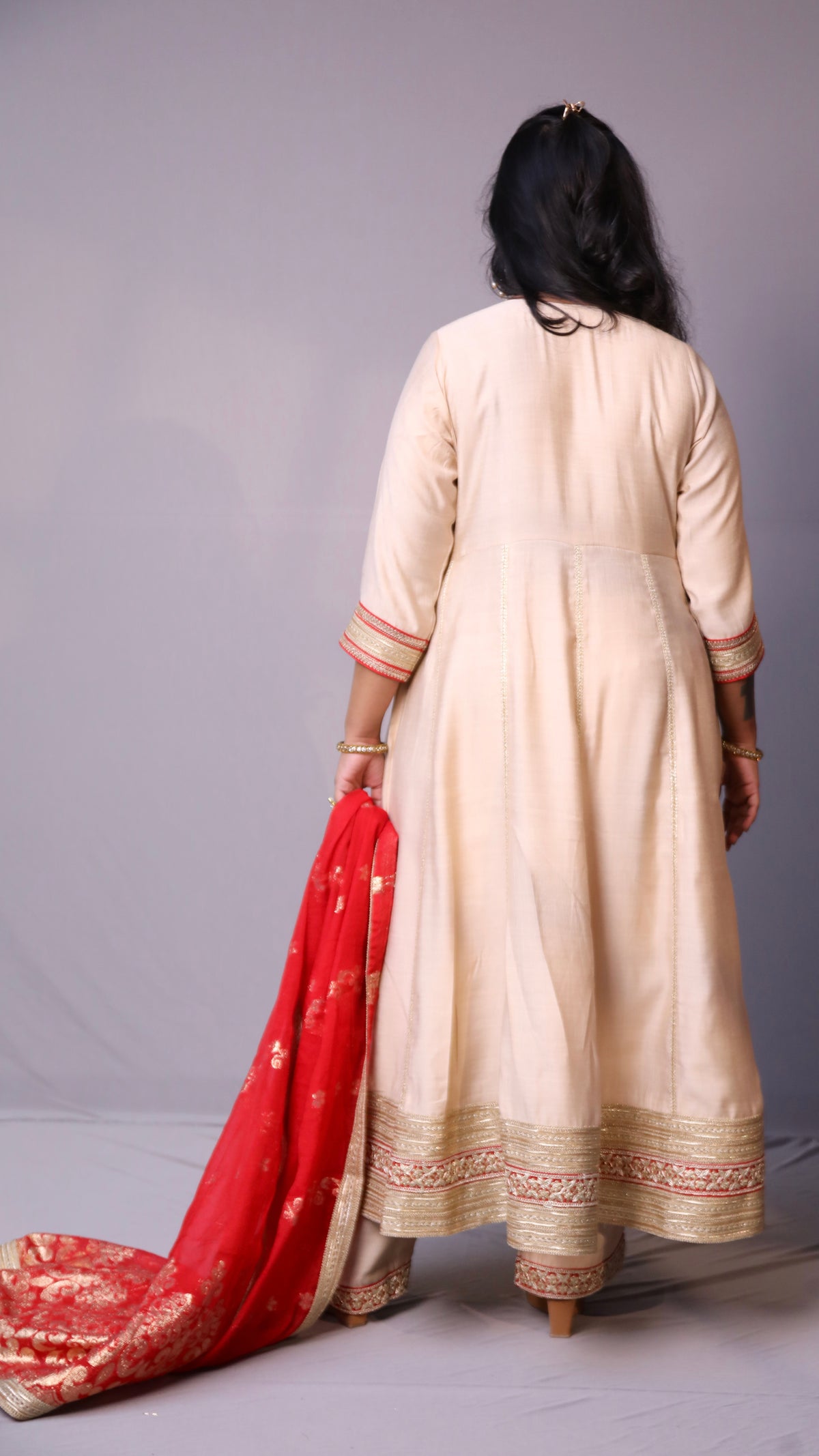 Dua - Anarkali set with zari dupatta - Cream