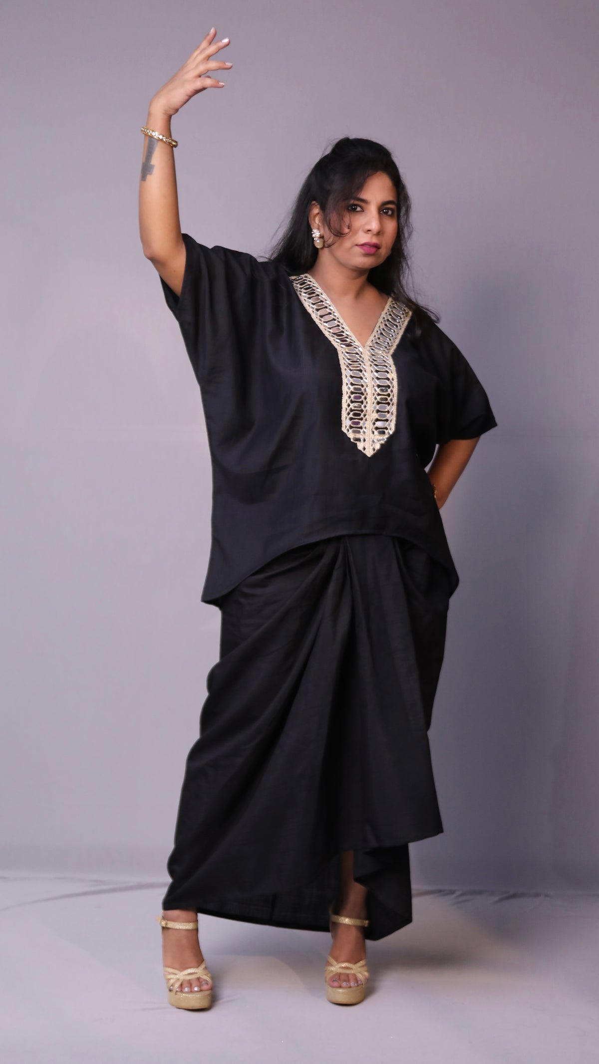 Sukoon - 2pc set - crape silk - Black