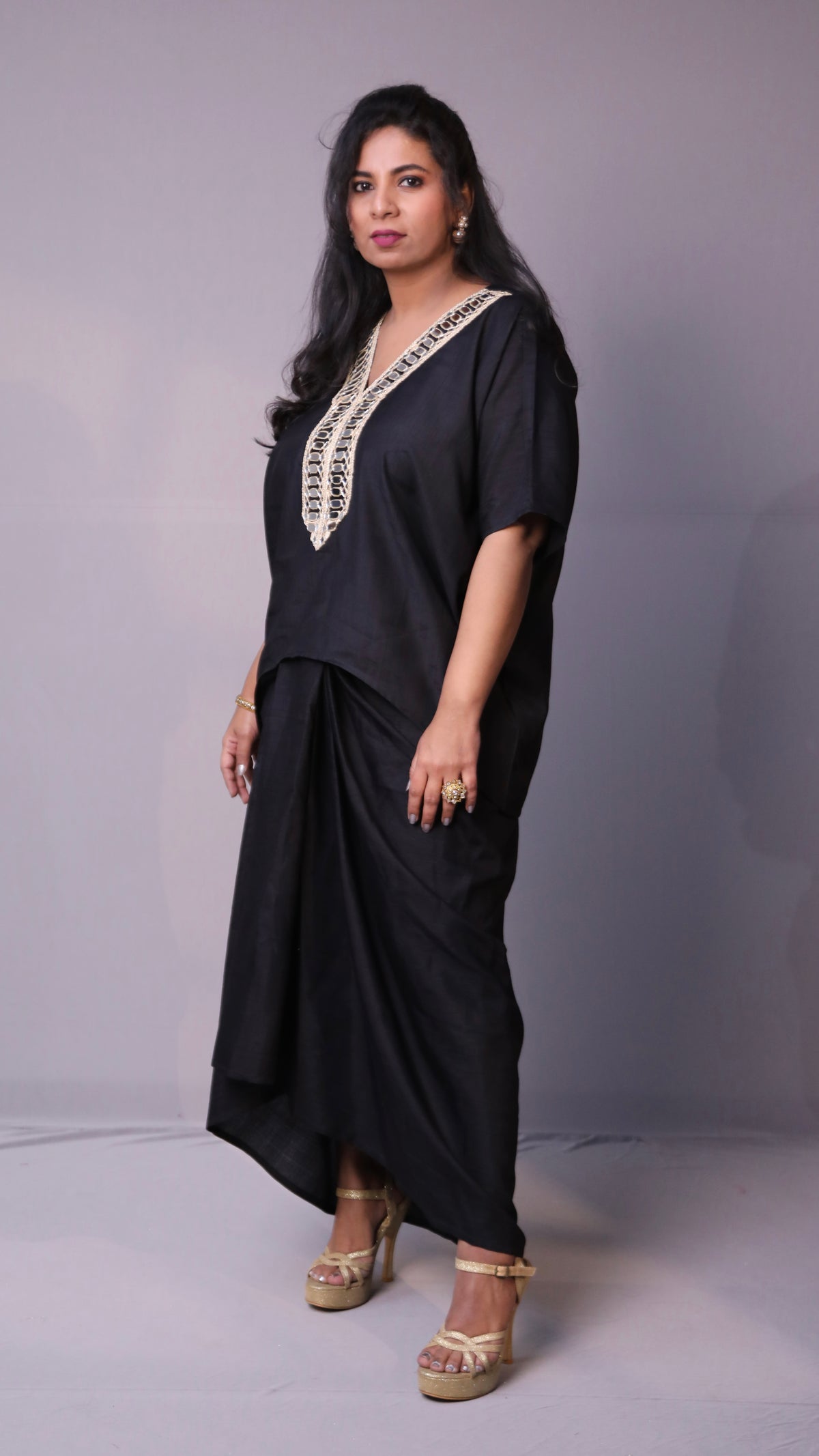 Sukoon - 2pc set - crape silk - Black