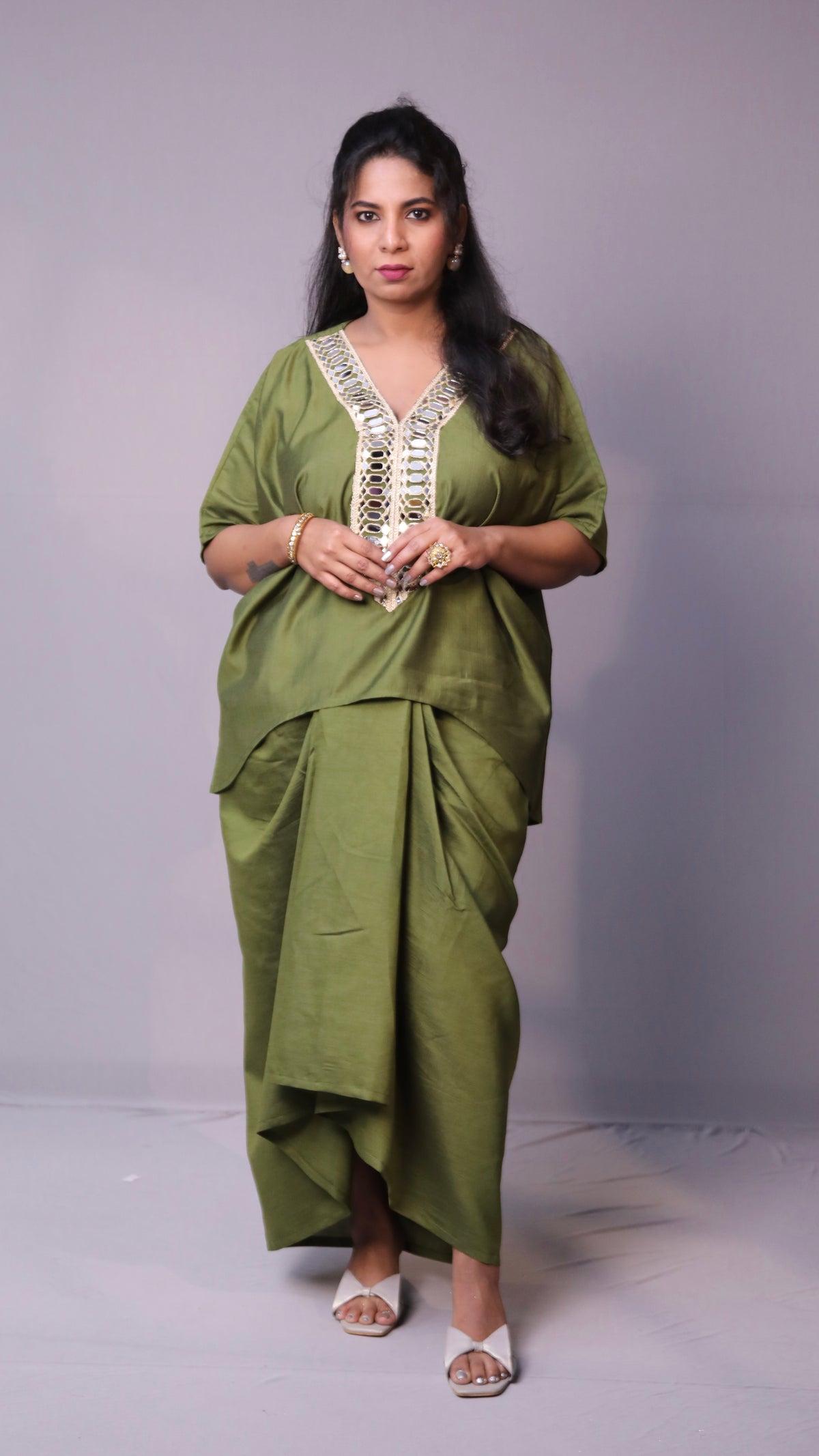 Sukoon - 2pc set - crape silk - Mehendi