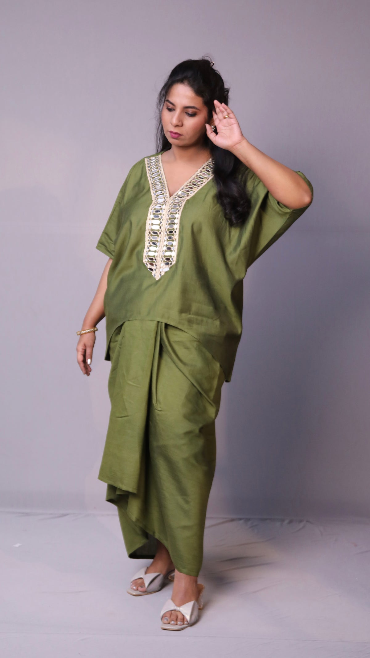Sukoon - 2pc set - crape silk - Mehendi