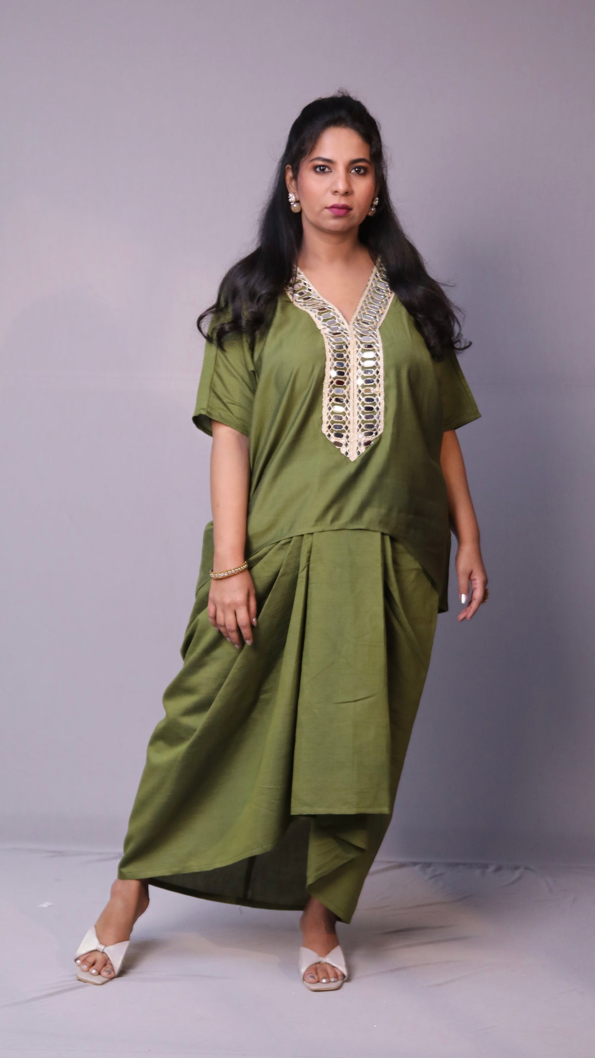 Sukoon - 2pc set - crape silk - Mehendi
