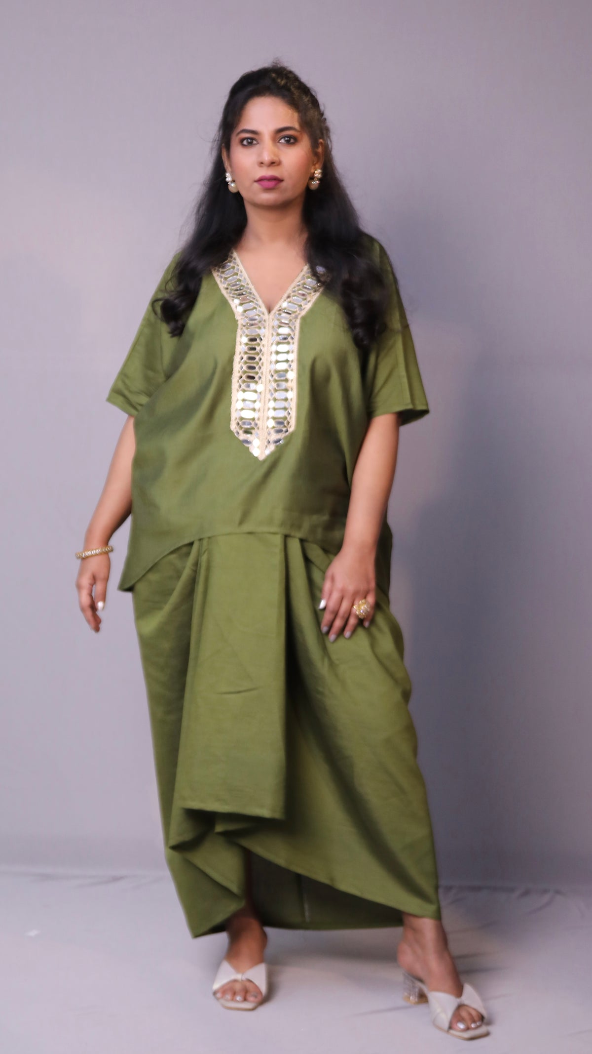 Sukoon - 2pc set - crape silk - Mehendi