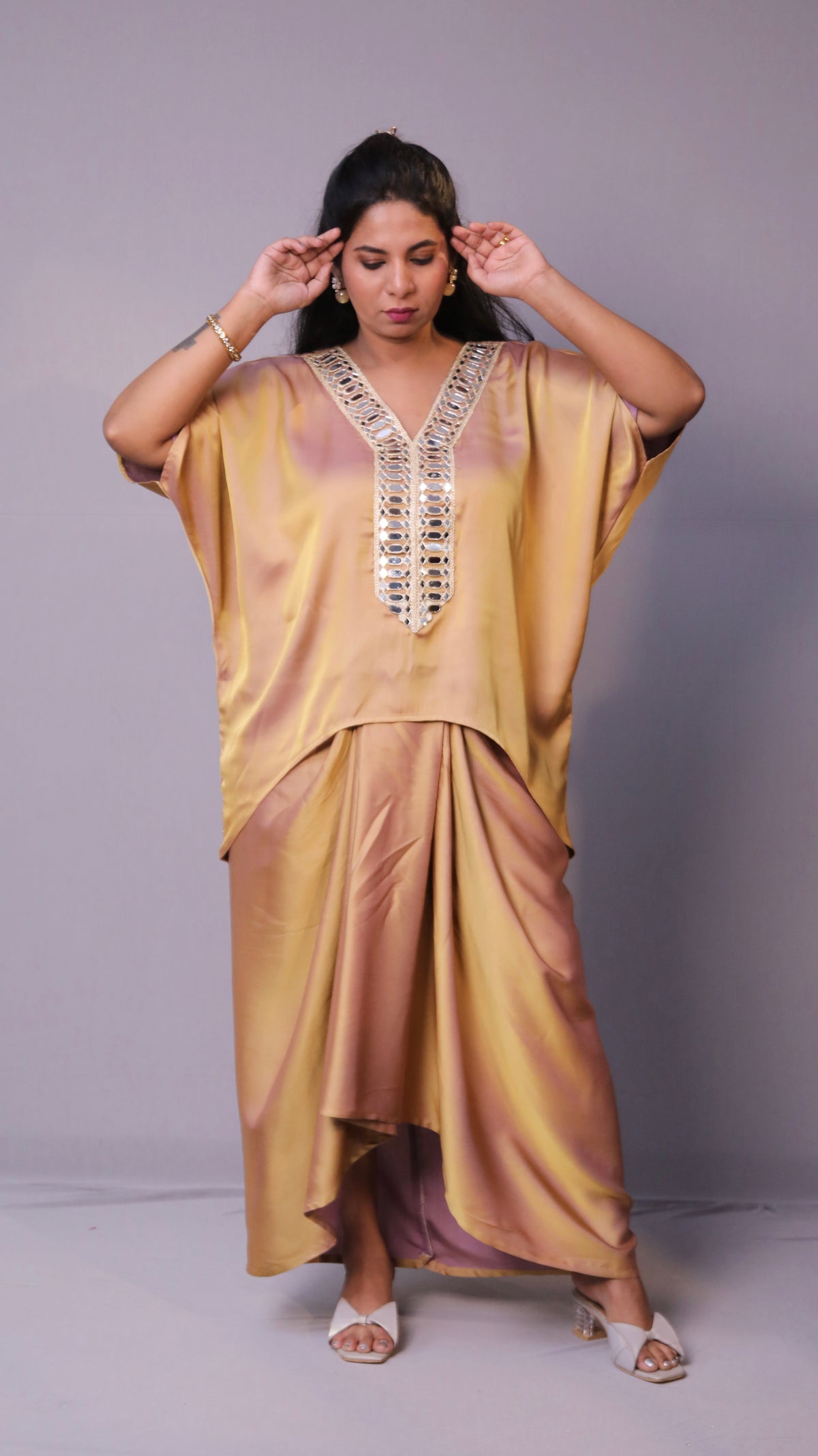 Sukoon - 2pc set - 2 tone Premium satin - Gold