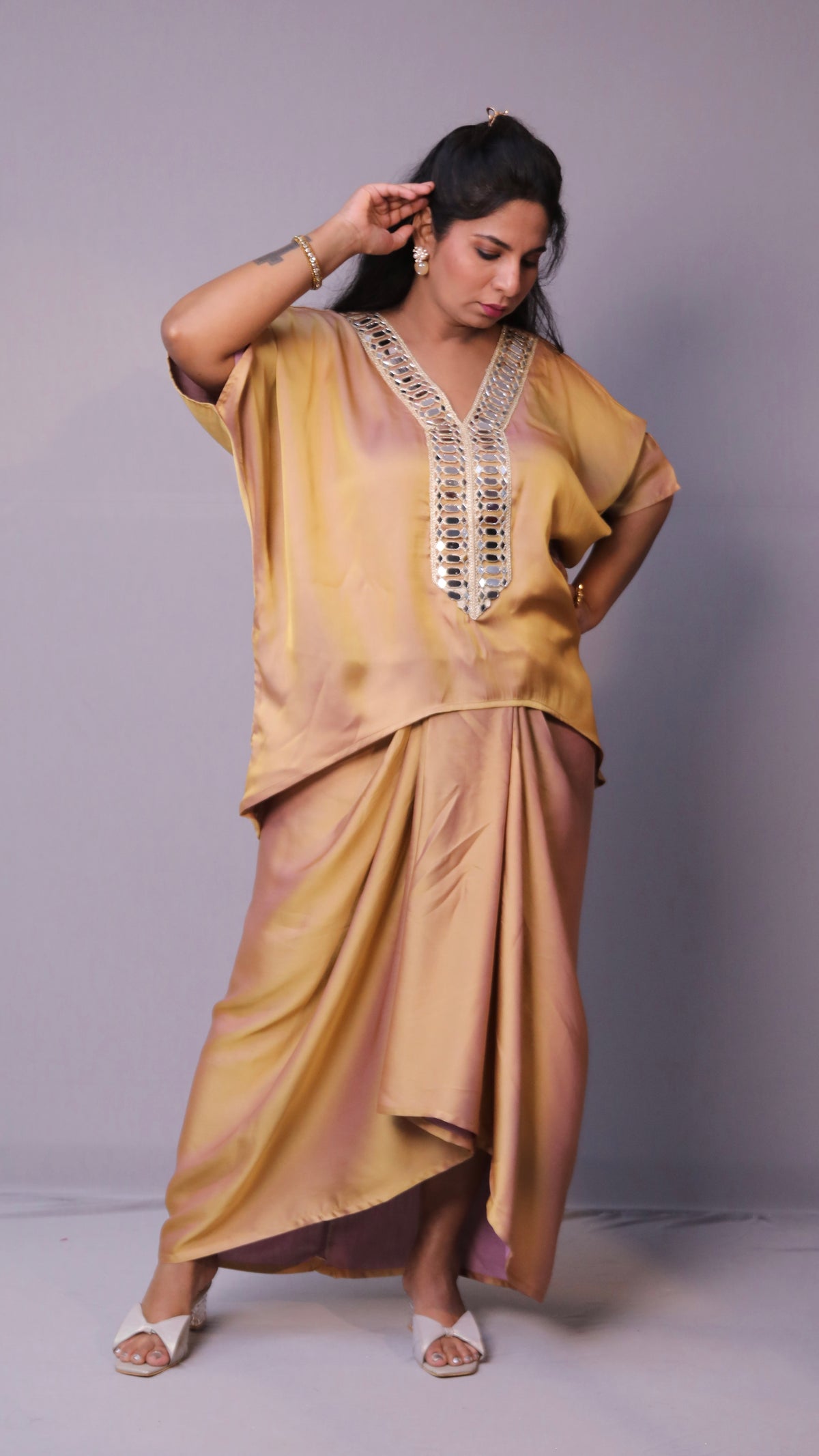 Sukoon - 2pc set - 2 tone Premium satin - Gold