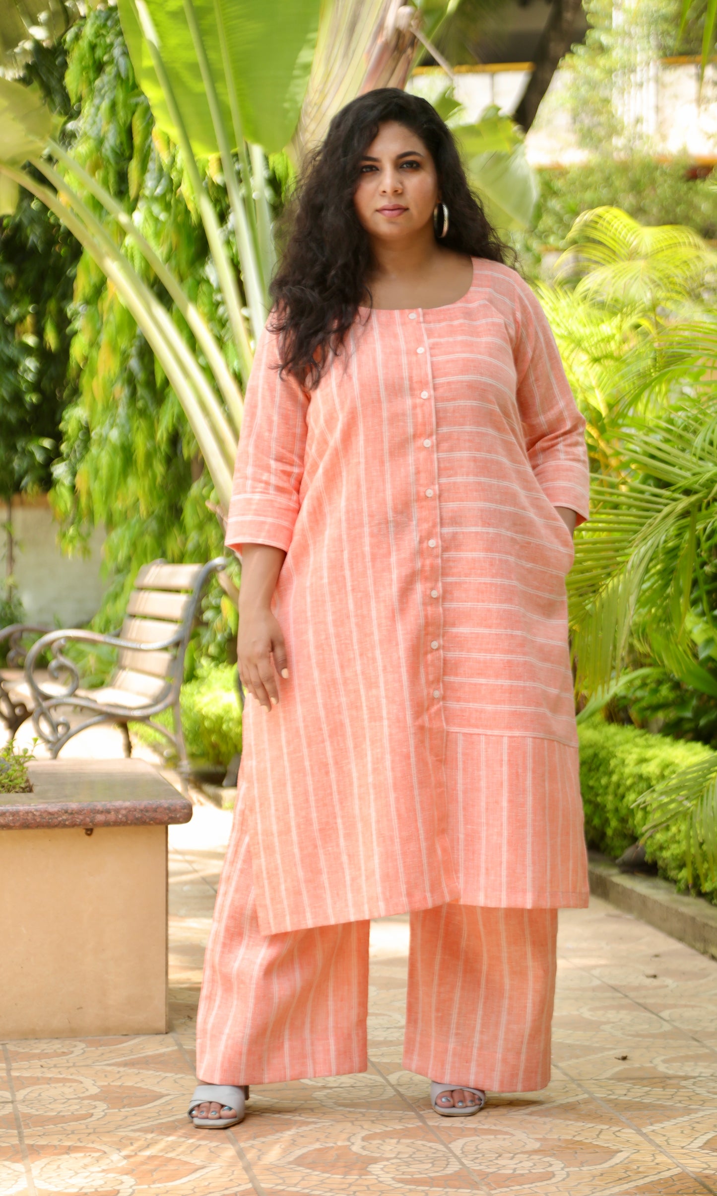 MEGHA co-ords - Khadi Cotton  - Peach Stripes