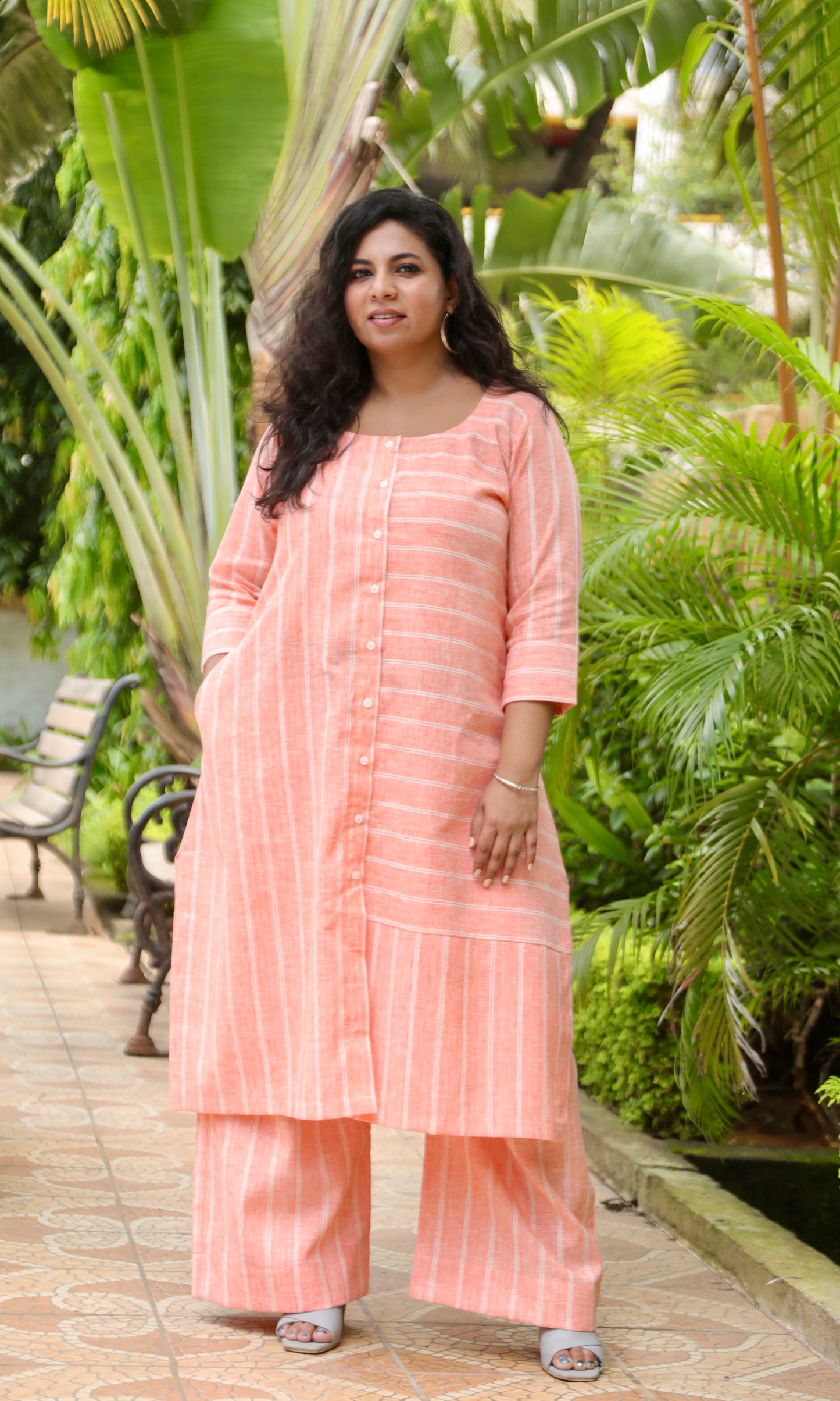 MEGHA co-ords - Khadi Cotton  - Peach Stripes
