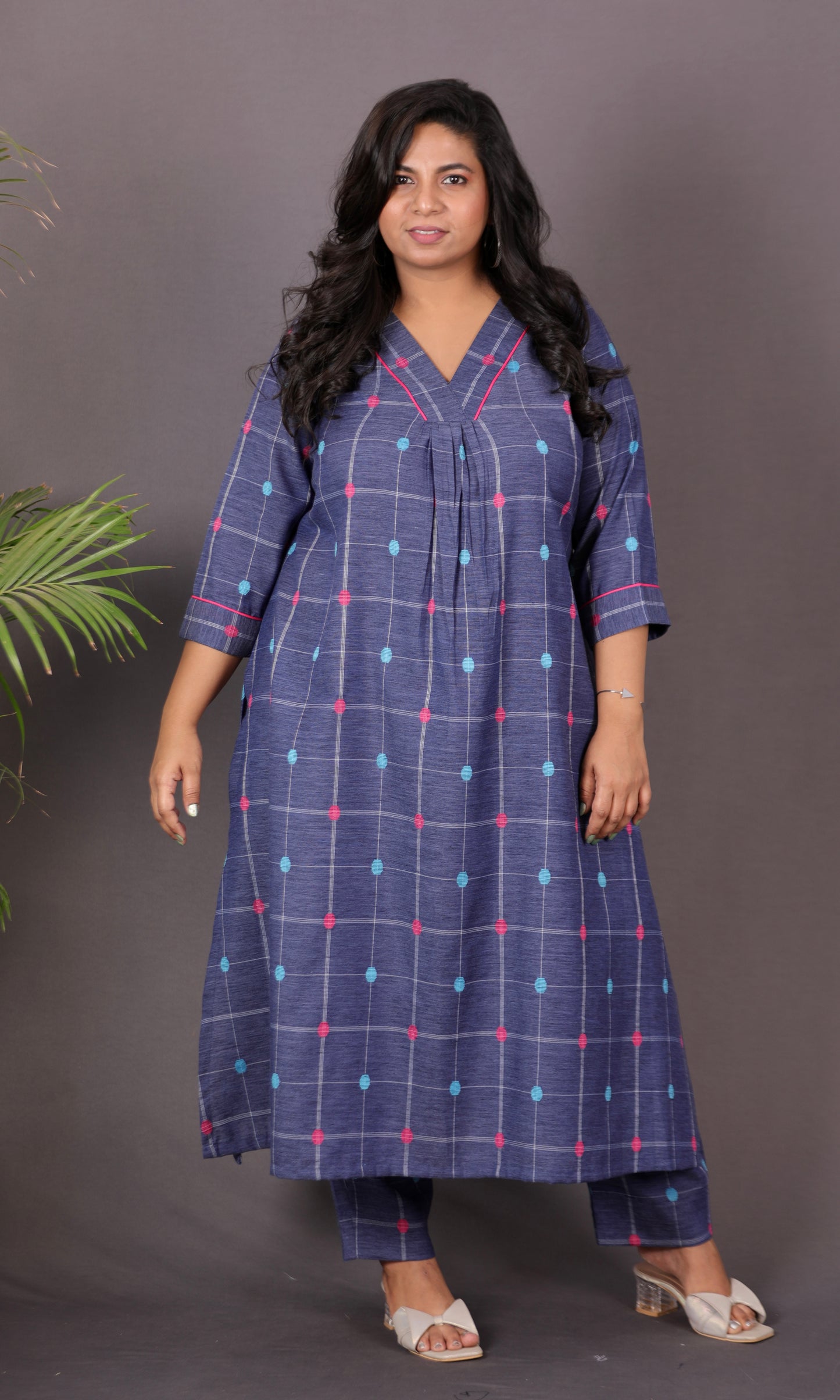 SUHANI - Premium lightweight Cotton with Buti Dobby Embroidery - Blue Checks