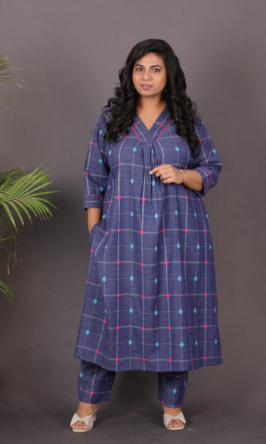 SUHANI - Premium lightweight Cotton with Buti Dobby Embroidery - Blue Checks